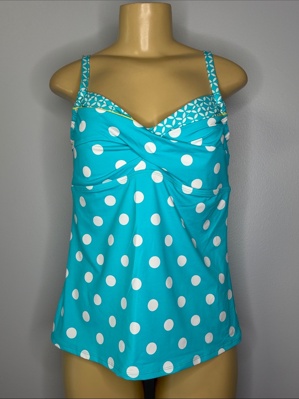 Beach House Martinica Swimwear Turquoise White Polka Dot Tankini Top Size 14